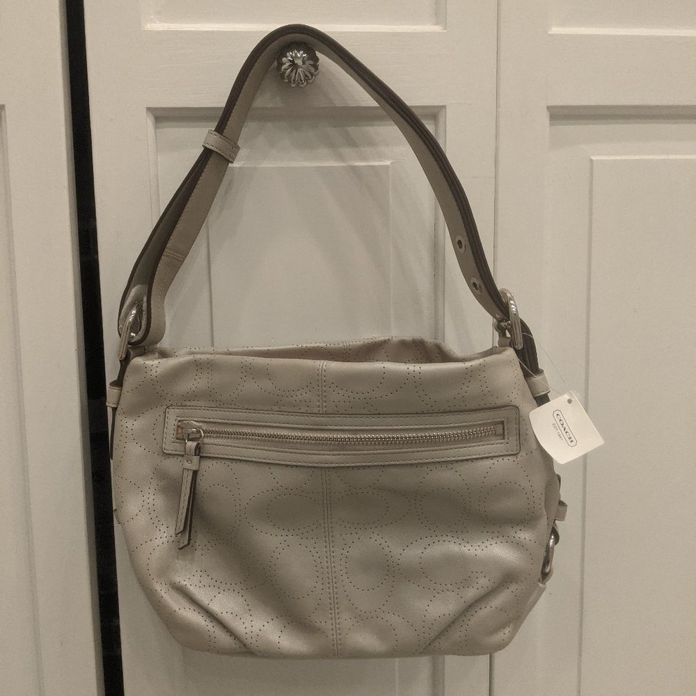 Coach Signature F17104 Leather Shoulder Bag Grey